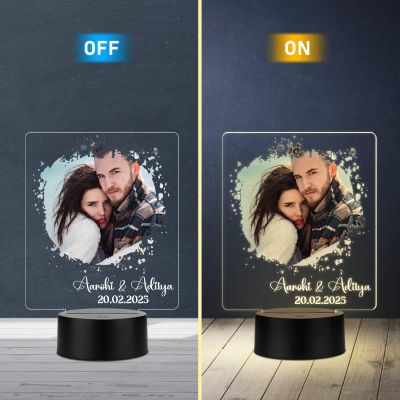 Personalized Couple LED Photo Lamp with Custom Name and Date | Gift for Husband Wife, Girlfriend Boyfriend Gift for Anniversary & Birthday Warm White Light & USB Powered
